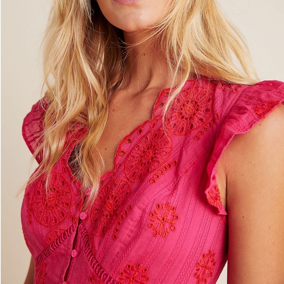 Anthropologie Tomine Embroidered Eyelet Midi Dress - Picture 2 of 7